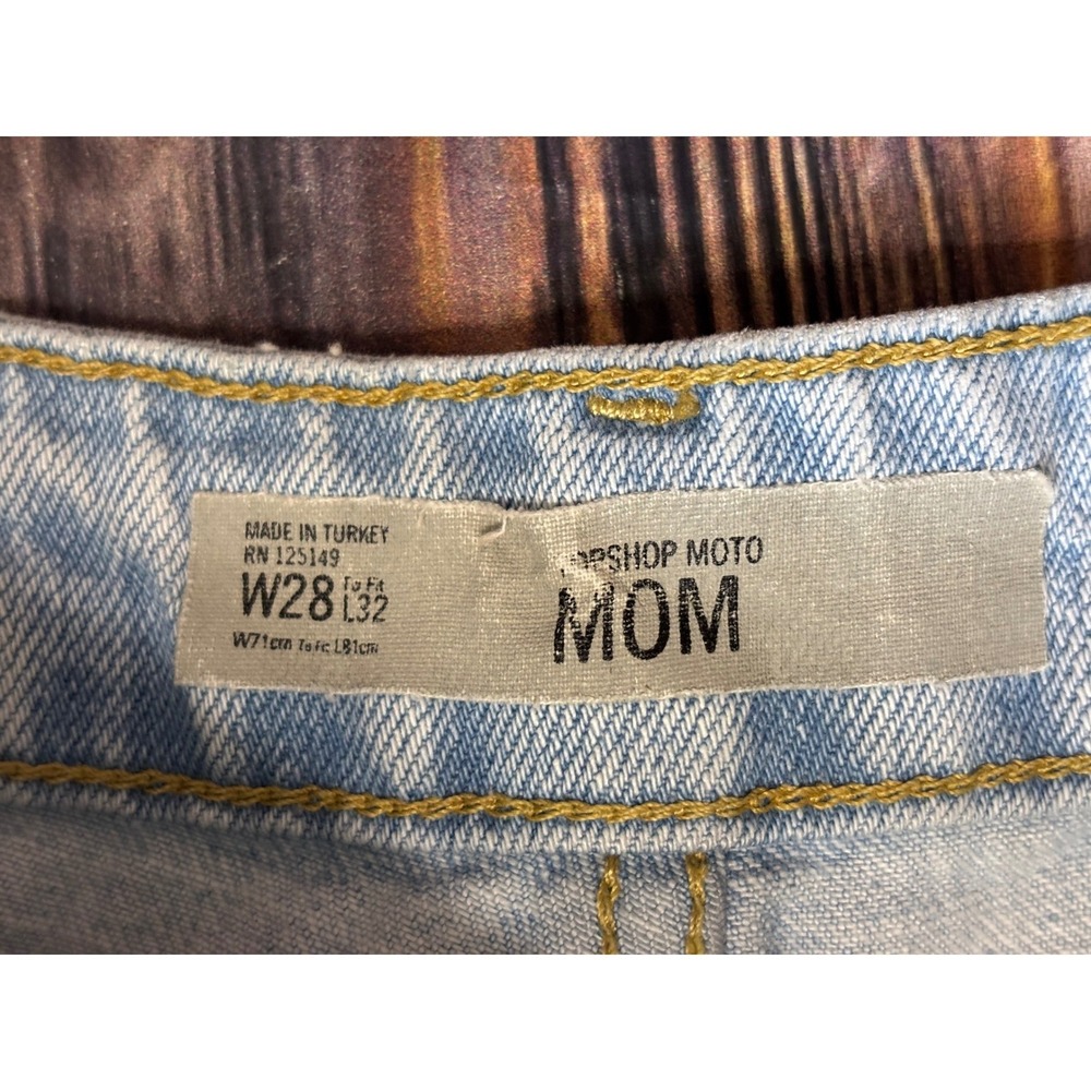 Topshop Moto Mom Jeans Womens W28 L32 Light Wash Floral Embroidered Distressed - Picture 11 of 15
